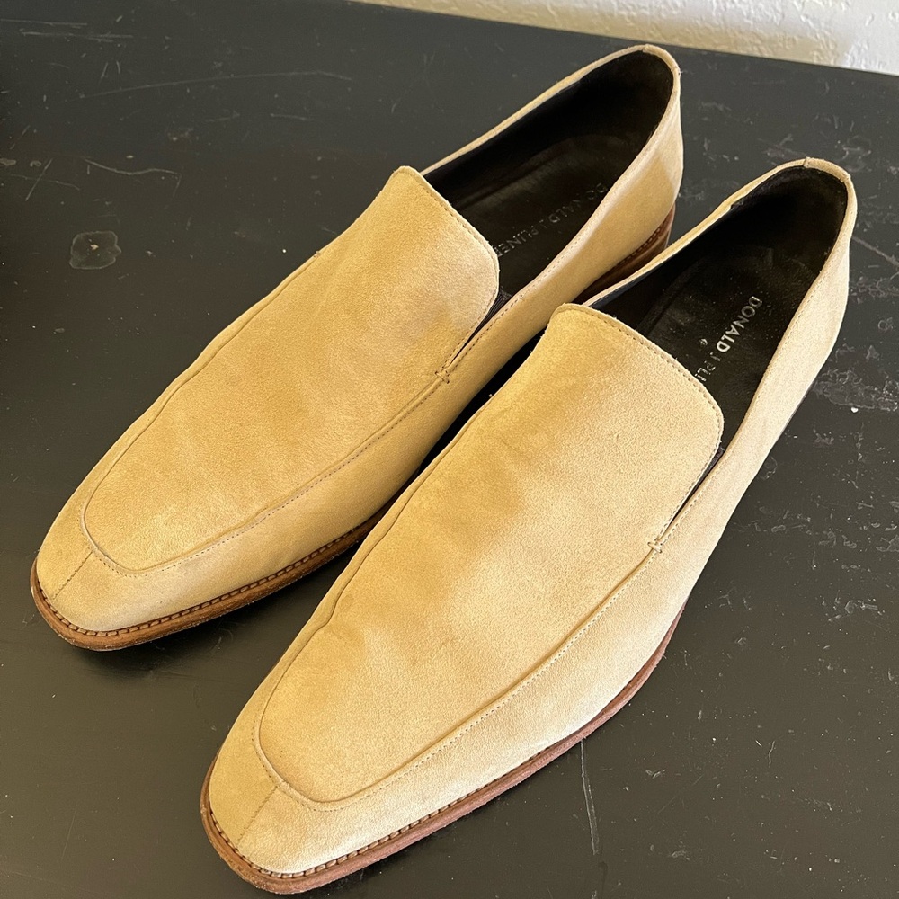 Donald J. Pliner Beige Tan Suede Leather Loafers Men's Slip-Ons Size 12
